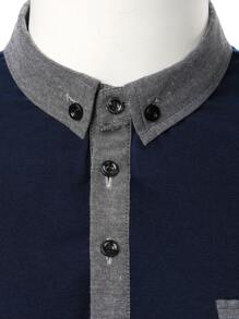 Manfinity Homme 男士前紐扣拼接衣領polo襯衫 - 藏蓝色 - 查看 5