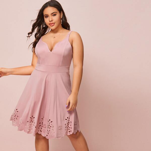 

Plus Laser Cut Out Backless Cami Dress, Pink