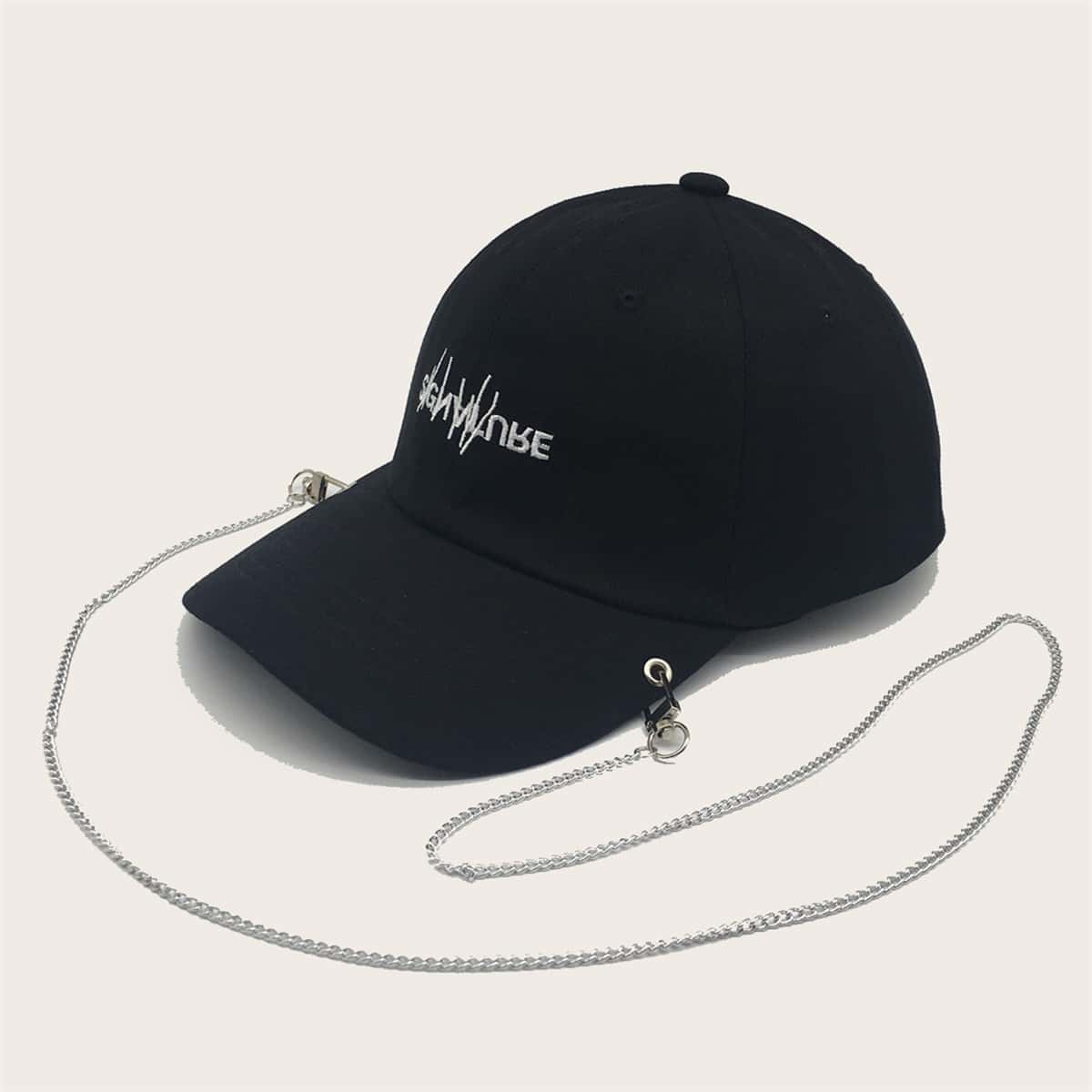 

Guys Chain Decor Baseball Cap, Black