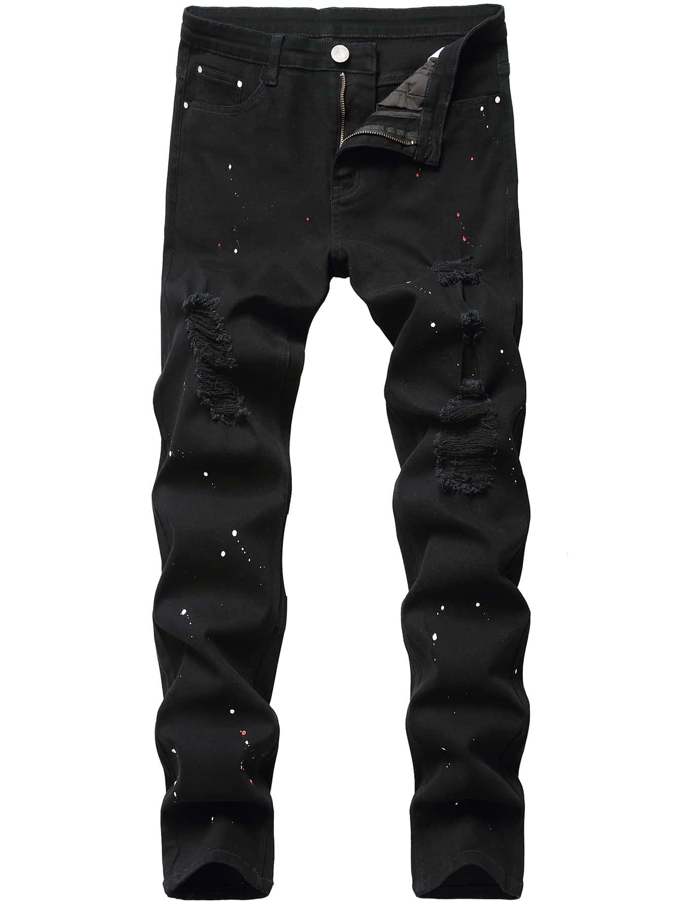 Manfinity Roughcore Quần Jeans Nam Bị tách Đồ họa màu đen Đường phố - màu đen - Xem 1