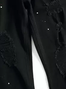 Manfinity Roughcore Quần Jeans Nam Bị tách Đồ họa màu đen Đường phố - màu đen - Xem 6