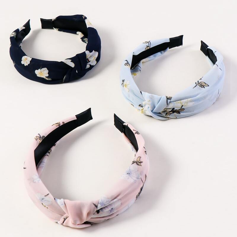

3pcs Floral Pattern Hair Hoop, Multicolor