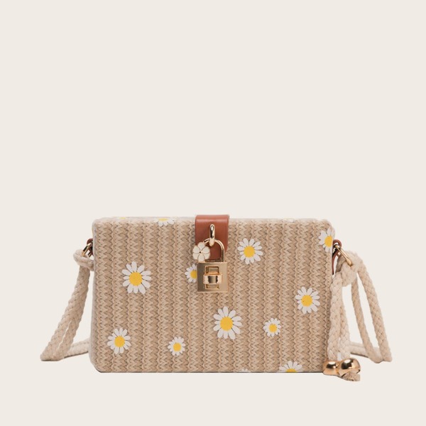 

Daisy Pattern Mesh Overlay Crossbody Bag, Khaki