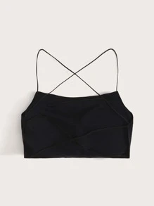 Ribbed Solid Bra - Black - View 2