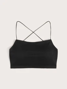 Ribbed Solid Bra - Black - View 4