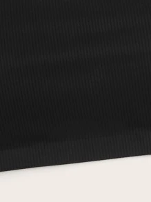 Ribbed Solid Bra - Black - View 5