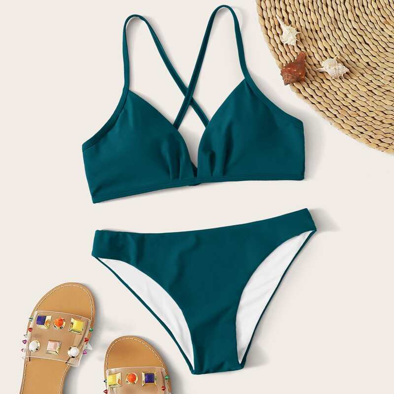 

Criss Cross Tie Back Bikini Swimsuit, Green