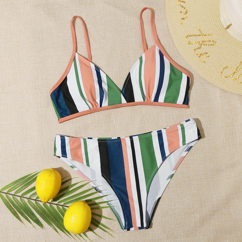 

Striped Cheeky Bikini Swimsuit, Multicolor