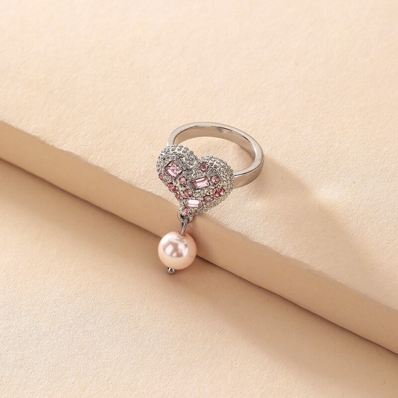 

Rhinestone Heart Ring, Pink