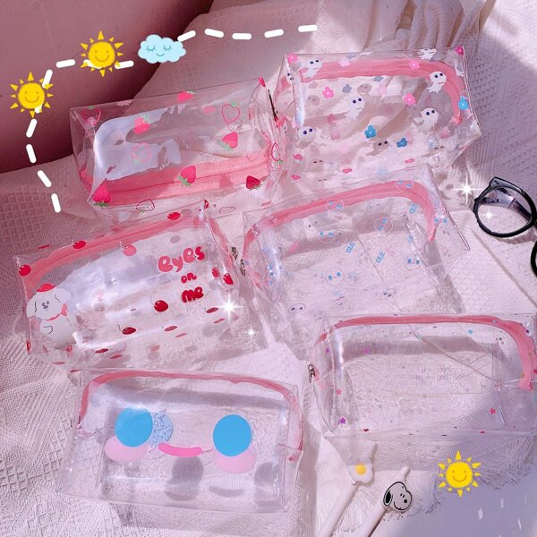 

1pc Cartoon Graphic Clear Pencil Case, Multicolor