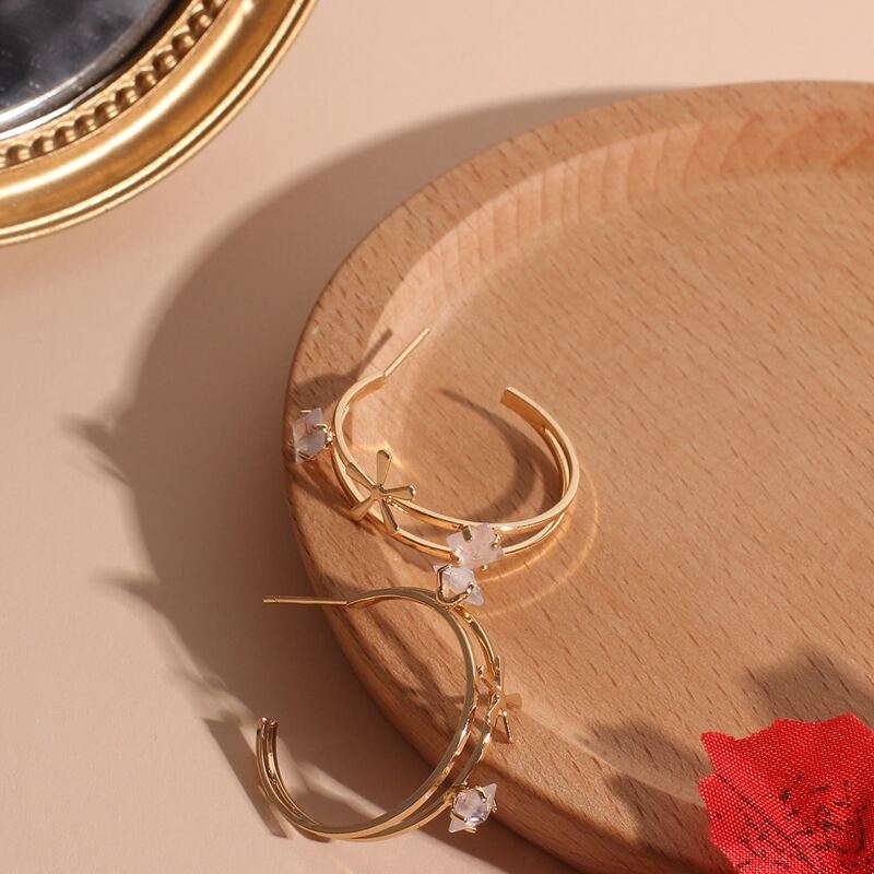 

Rhinestone Cuff Hoop Earrings, Gold