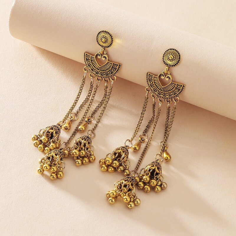 Tribal Tassel Drop Earrings, Gold