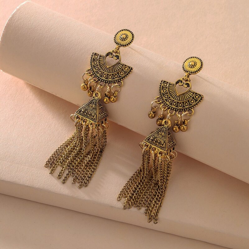 

Tribal Tassel Drop Earrings, Gold