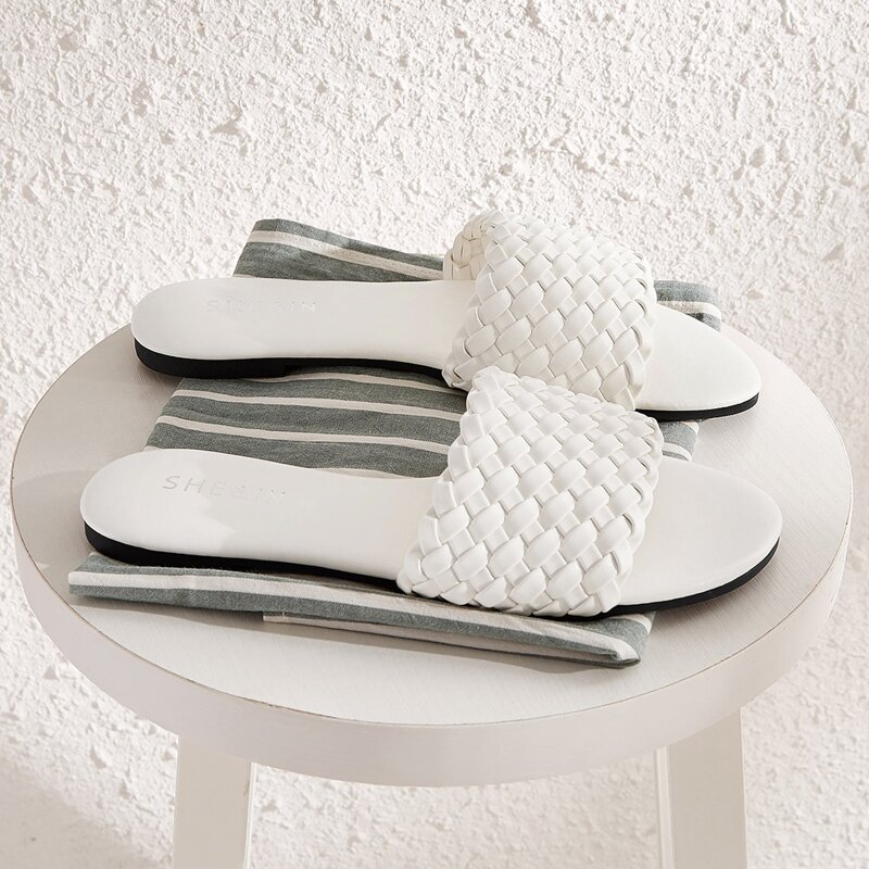 

Open Toe Braided Sliders, White