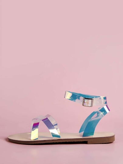 Holographic Ankle Strap Sandals