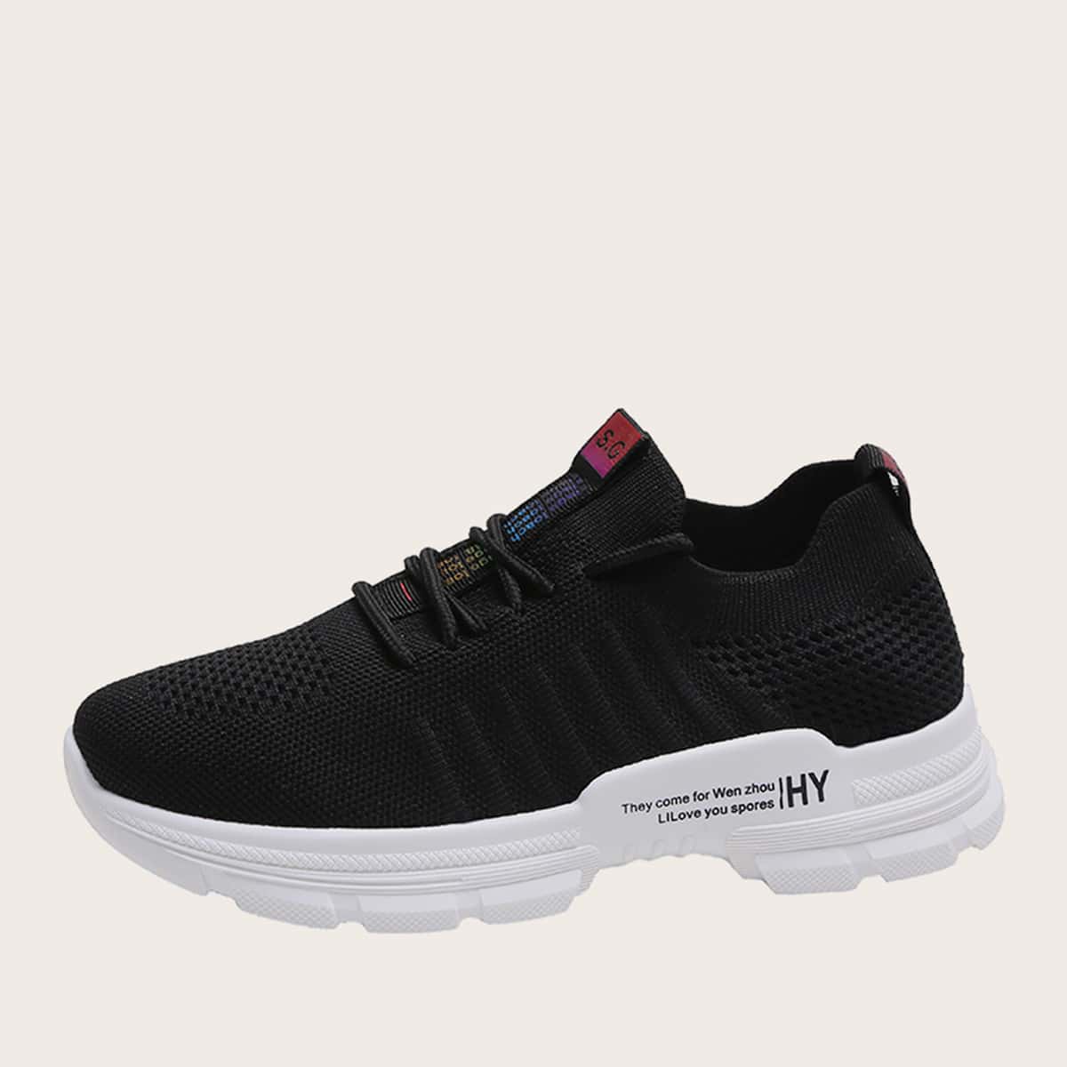 

Lace-up Front Letter Graphic Sneakers, Black