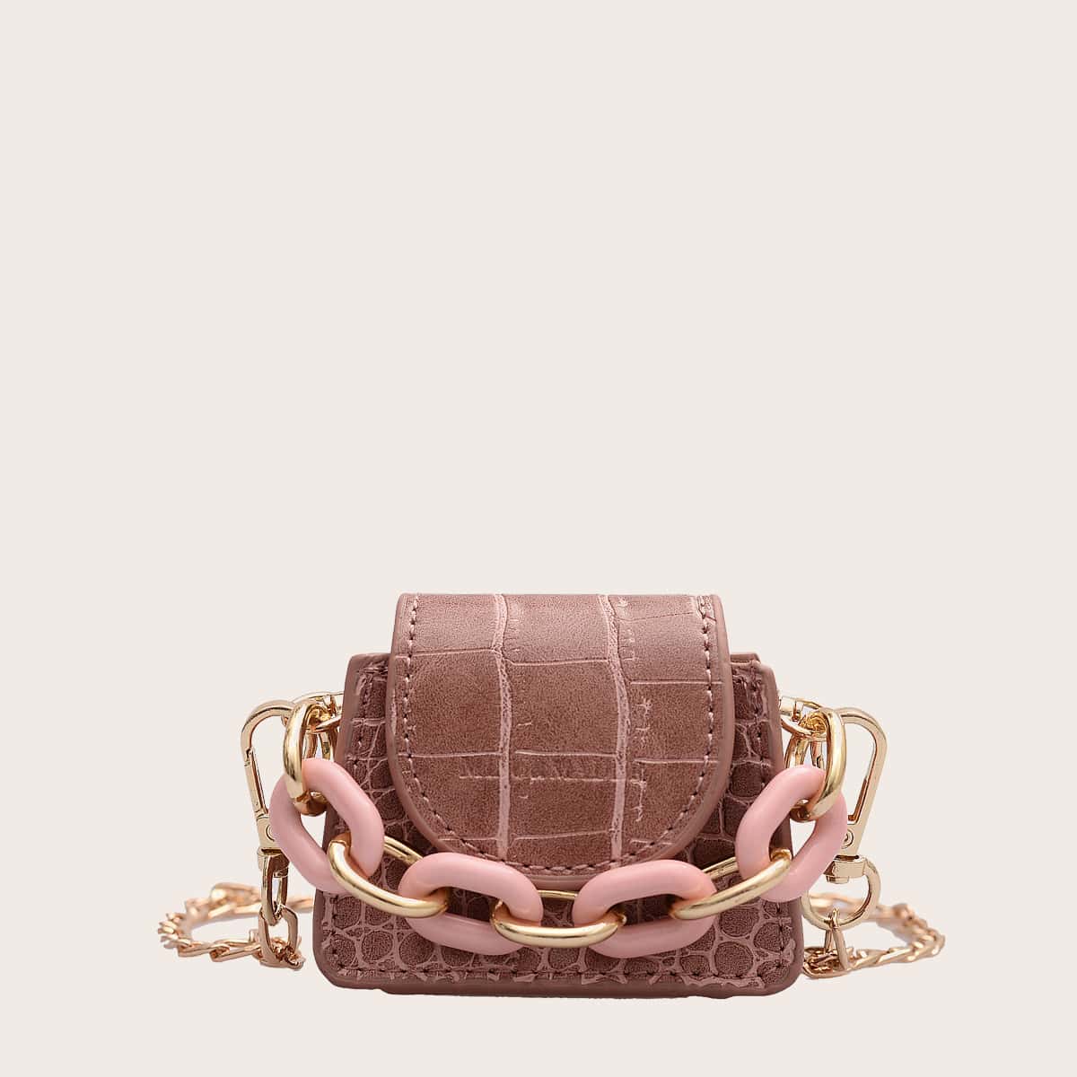 

Croc Embossed Chain Satchel Bag, Pink