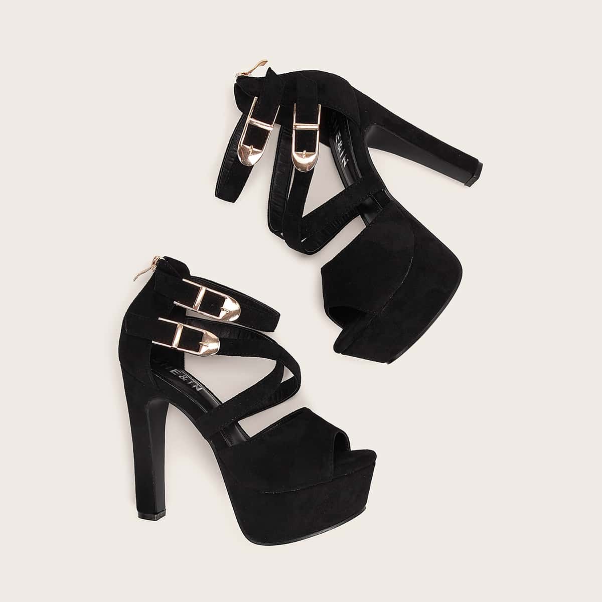 

Buckle Decor Stiletto Heels, Black