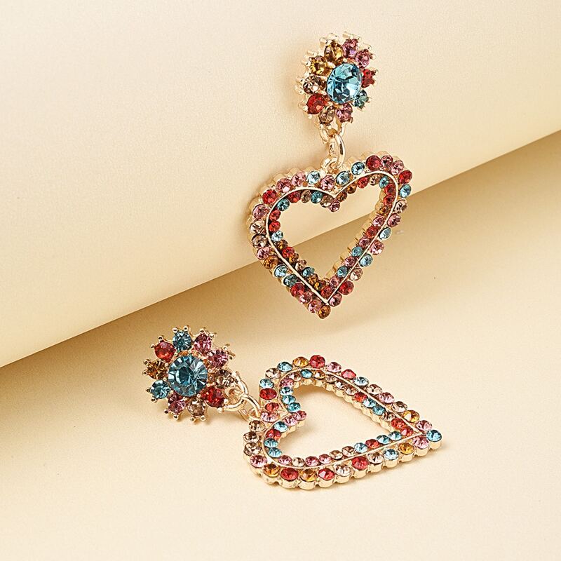 

Rhinestone Heart Drop Earrings, Multicolor