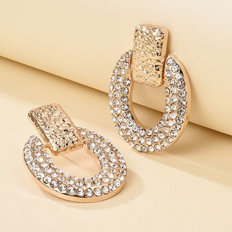 

Rhinestone Hollow Out Earrings, Gold