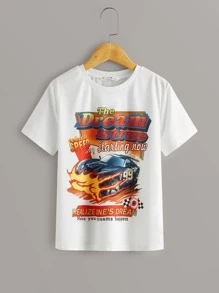 SHEIN 男孩標語圖案印花t恤 - 白色 - 查看 1