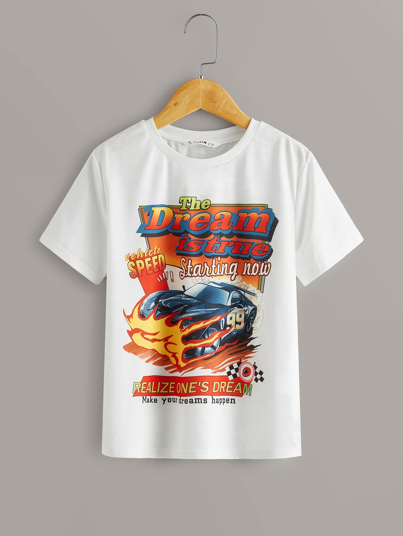 SHEIN 男孩標語圖案印花t恤 - 白色 - 查看 1