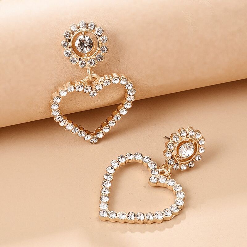 

Rhinestone Heart Drop Earrings, Silver