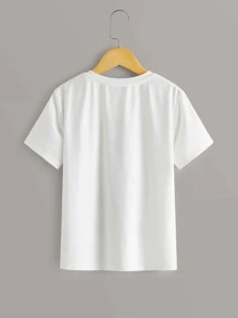 SHEIN 男孩標語圖案印花t恤 - 白色 - 查看 2