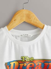 SHEIN 男孩標語圖案印花t恤 - 白色 - 查看 3