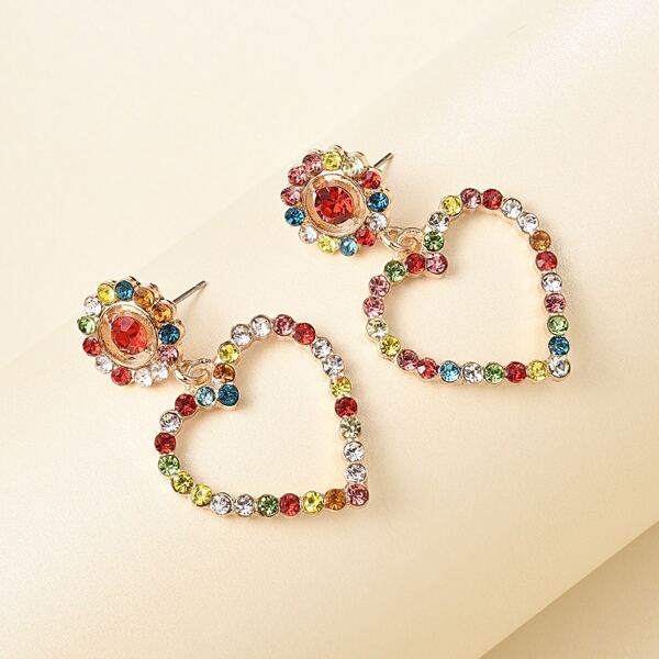 

Rhinestone Heart Drop Earrings, Multicolor