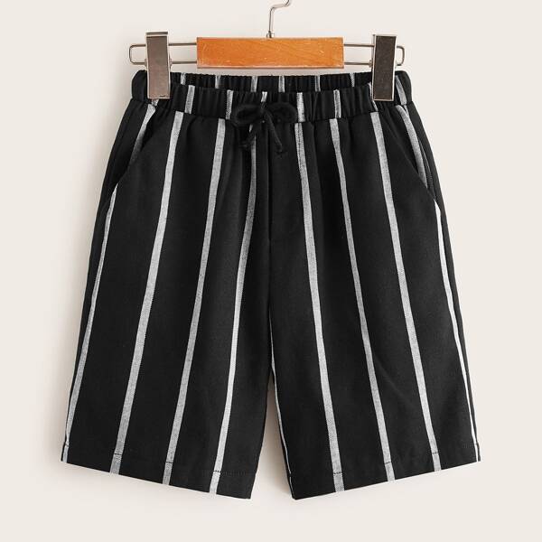 

Boys Slant Pocket Striped Shorts, Black