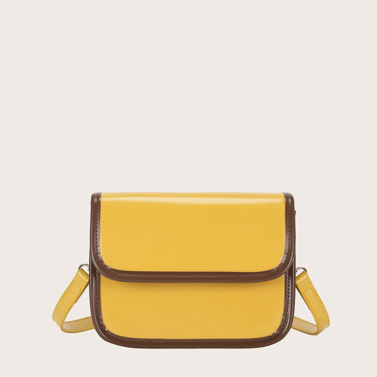 

Contrast Trim Flap Crossbody Bag, Yellow