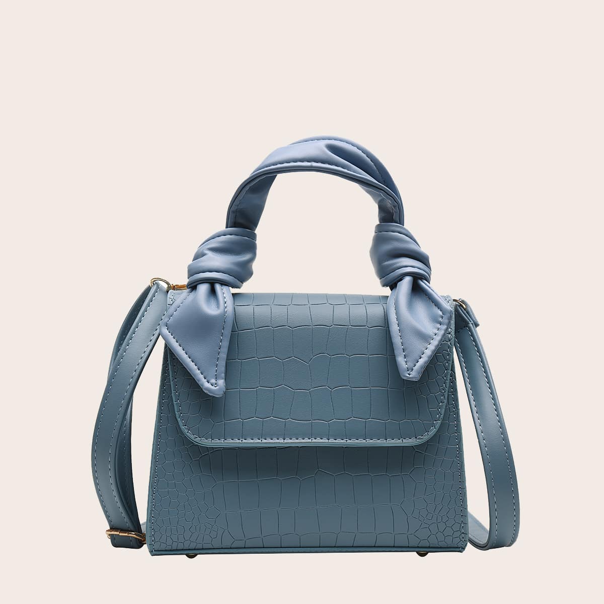 

Croc Embossed Satchel Bag, Blue