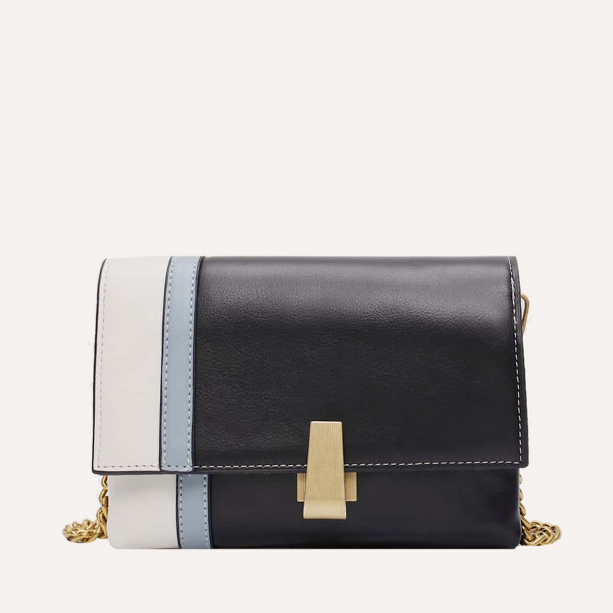 

Colorblock Chain Crossbody Bag, Black