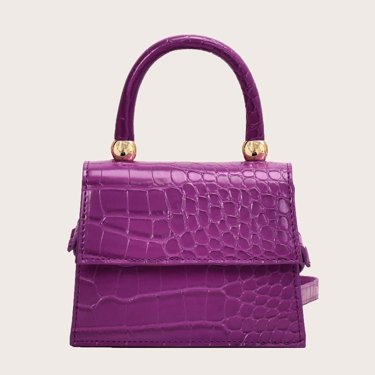 

Croc Embossed Flap Satchel Bag, Purple