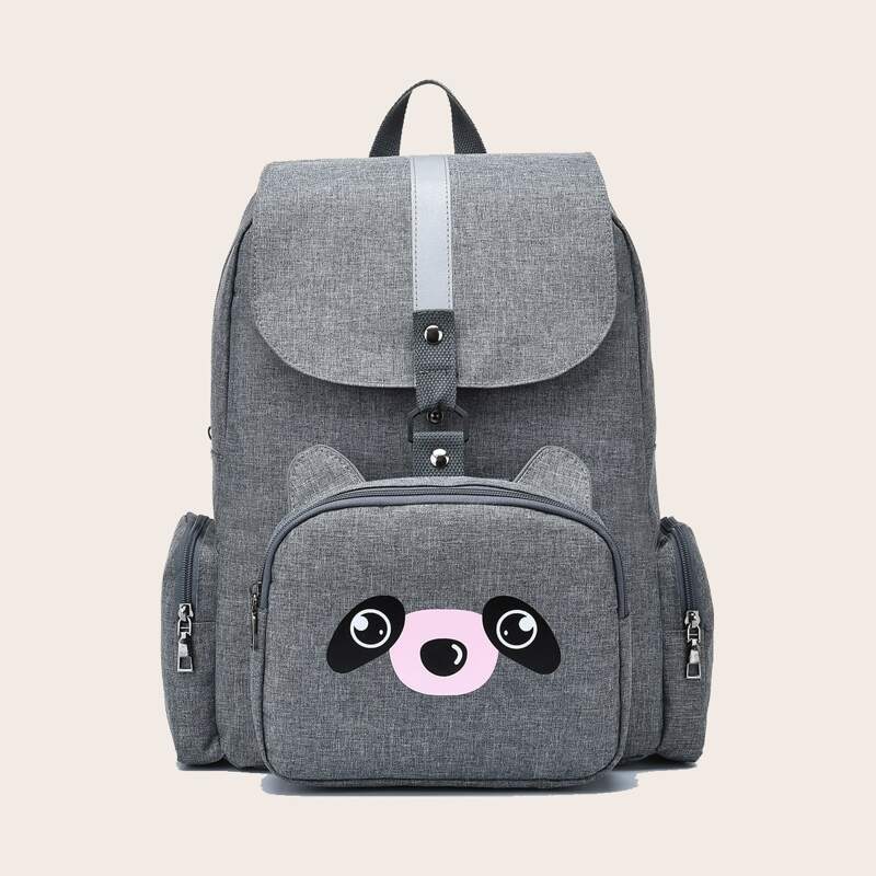 

2pcs Cartoon Graphic Backpack, Grey