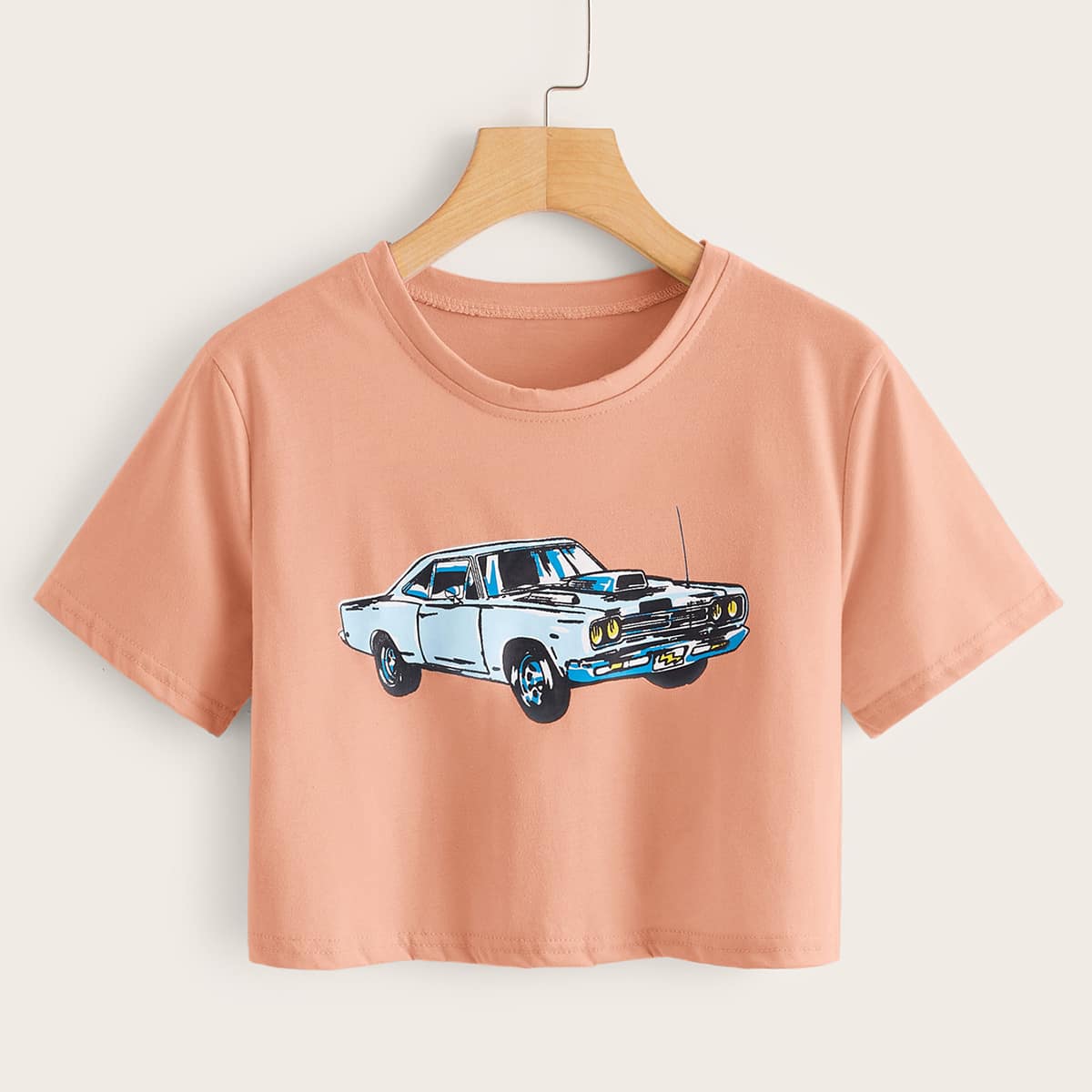 

Car Graphic Crop Tee, Pink