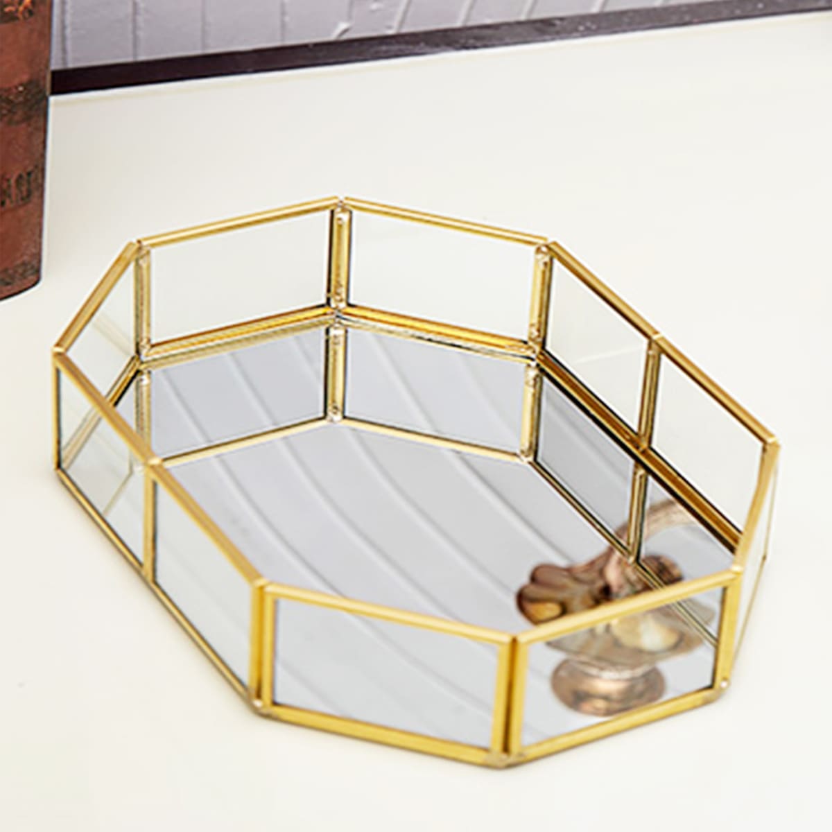 

Octagon Glass Jewelry Storage Box, Gold