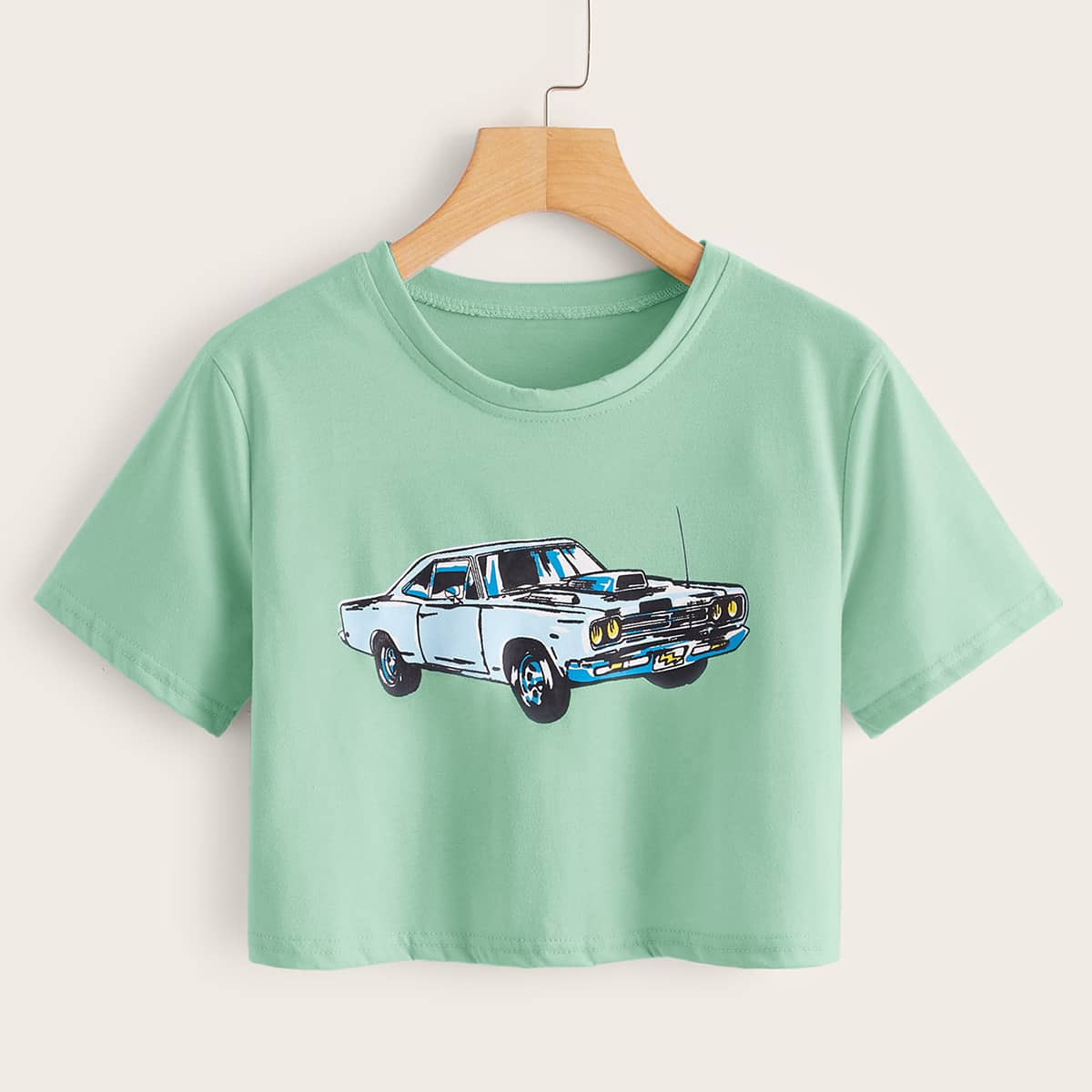 

Car Graphic Crop Tee, Green