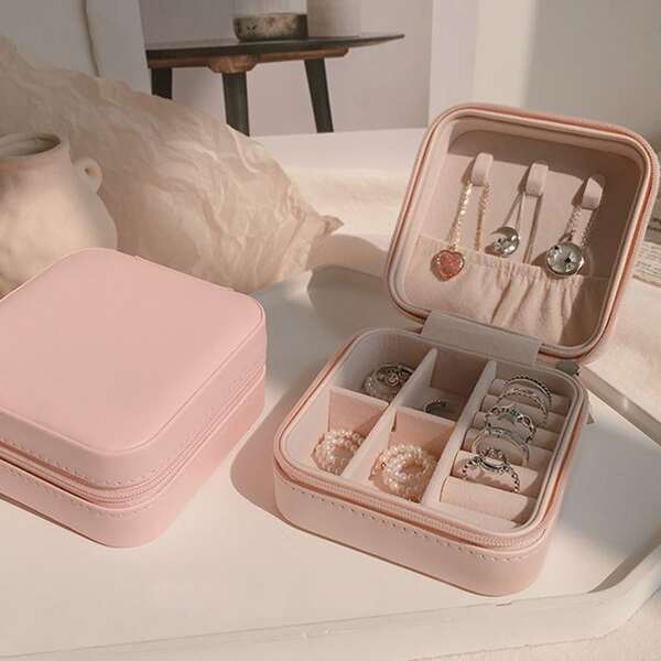 

1pc Solid Jewelry Storage Box, Multicolor