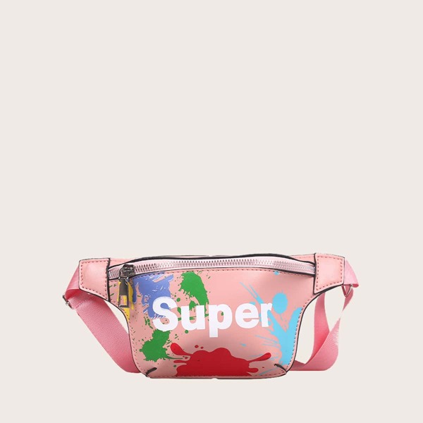 

Детская сумка на поясе с текстовым принтом, Розовые