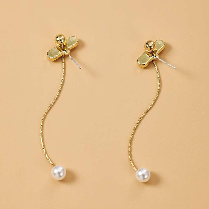 

Faux Pearl Long Earrings, Gold