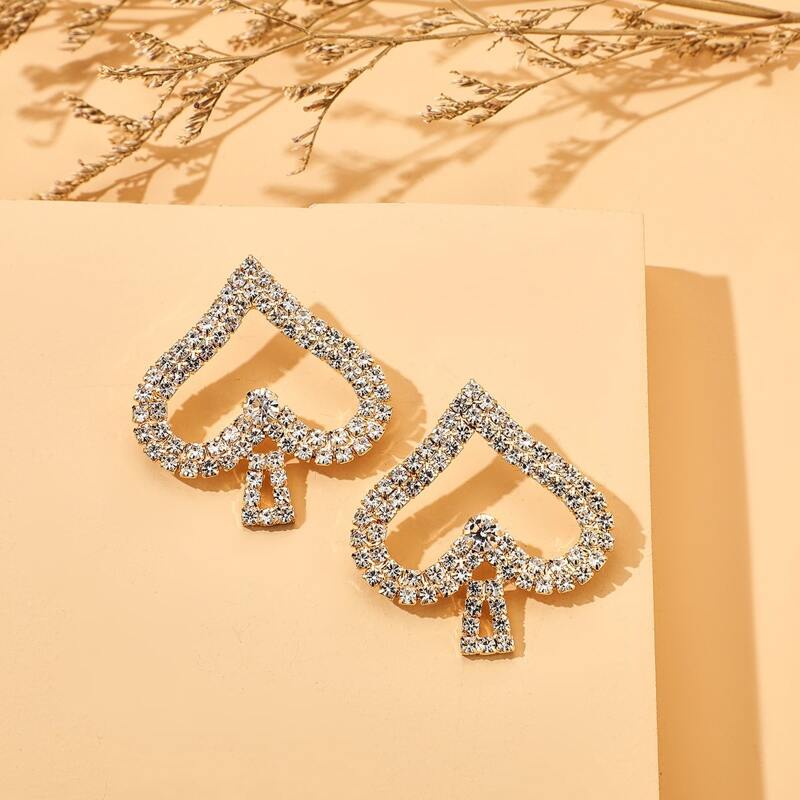 

Rhinestone Heart Earrings, Gold