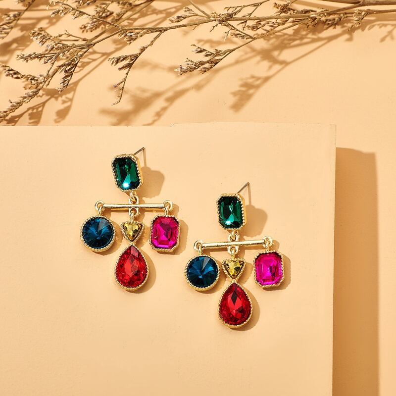

Gemstone Geometric Earrings, Multicolor