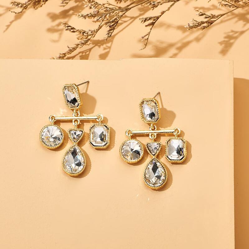 

Gemstone Geometric Earrings, Gold