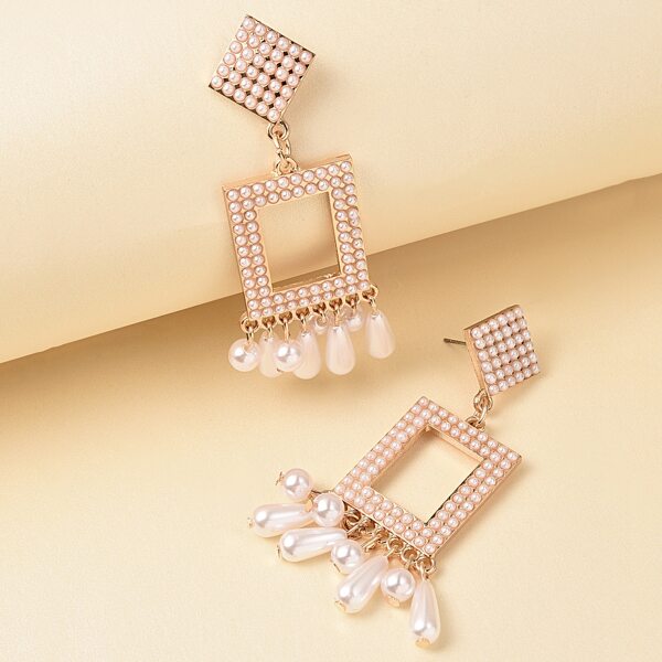 

Геометрические серьги с искусственным жемчугом, Белые