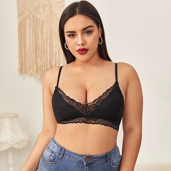 

Plus Floral Lace Bralette, Black
