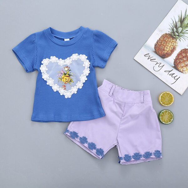 

Toddler Girls Floral Mesh Panel Tee & Crochet Floral Trim Shorts, Multicolor