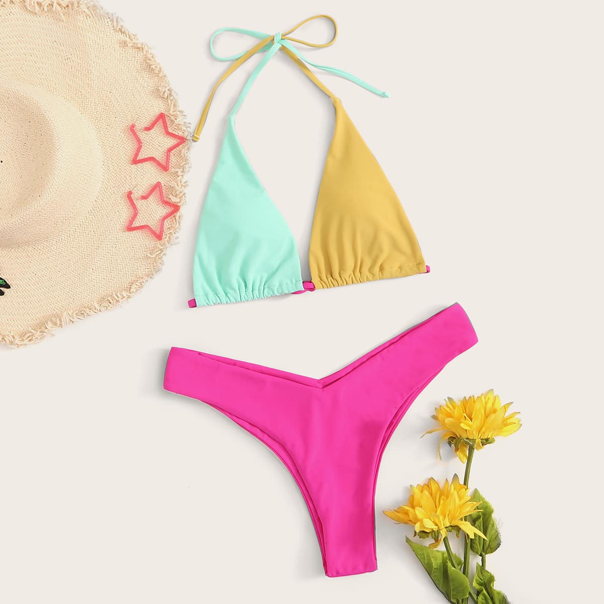 

Colorblock Halter Bikini Swimsuit, Multicolor
