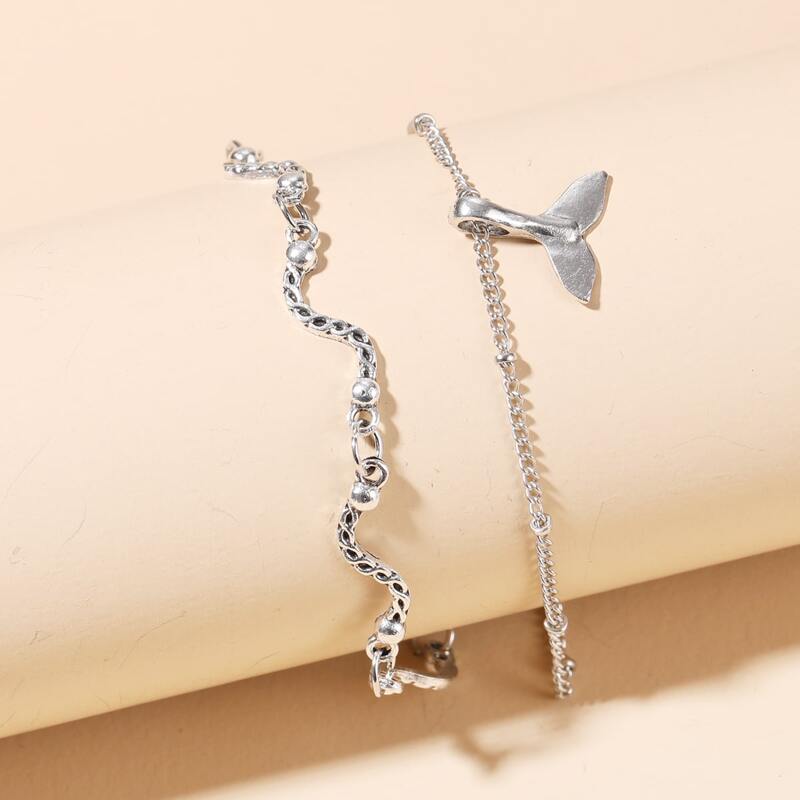 

Fishtail Decor Chain Anklet, Silver